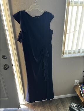 Woosea Navy Blue Elegant Ruffle Detail Dress